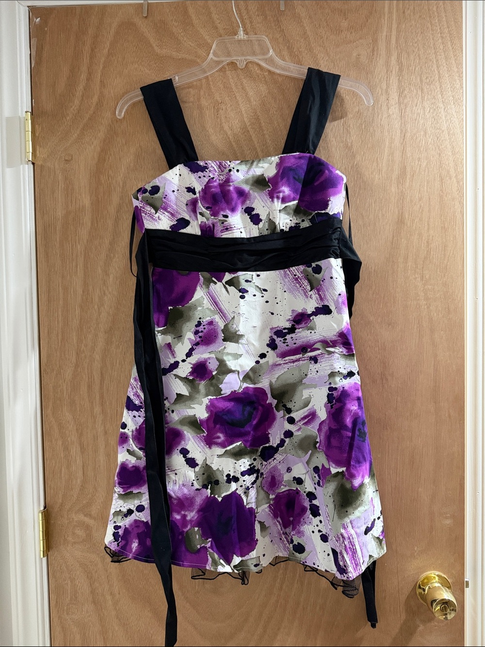 Byer California Purple, Black & White Floral Strap Midi Dress